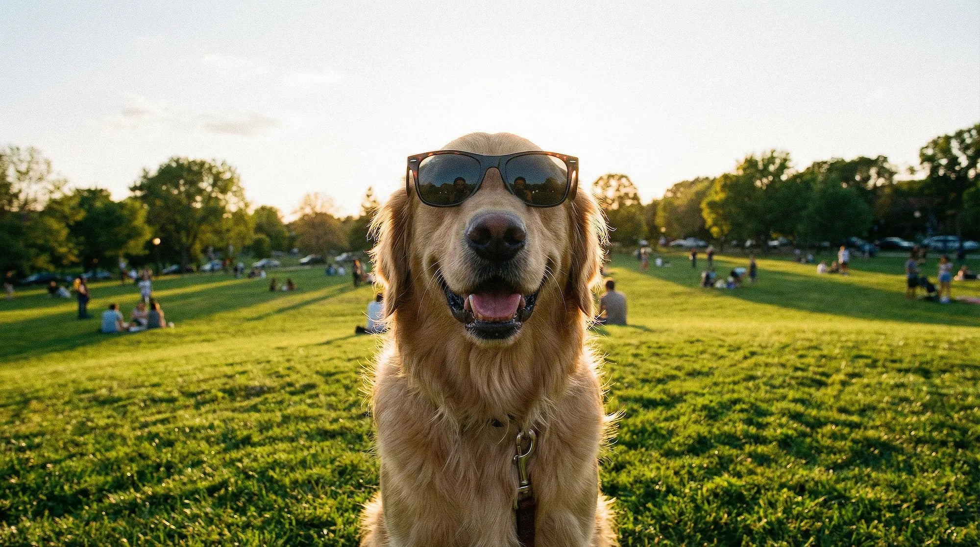 Golden Retriever sonriendo con gafas de sol - Colección de accesorios divertidos para perros AnimalMania