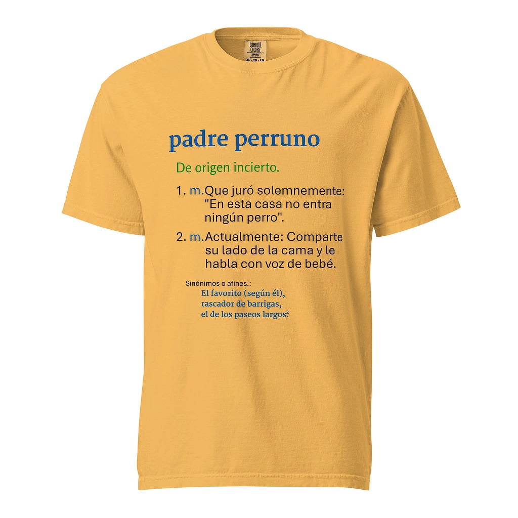 Camiseta amarilla vintage "Padre Perruno" de algodón grueso AnimalMania.