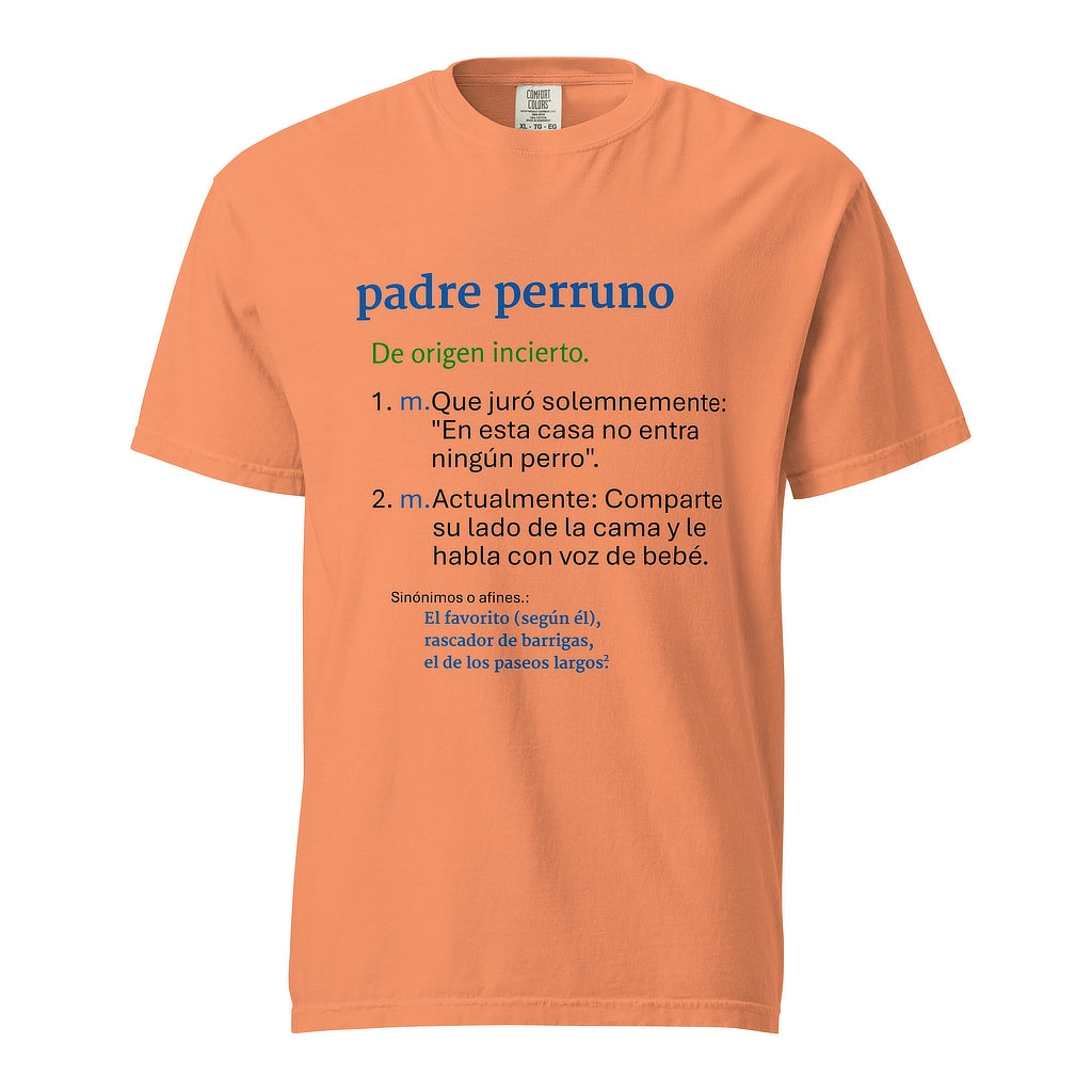 Camiseta naranja vintage "Padre Perruno" de algodón grueso AnimalMania.