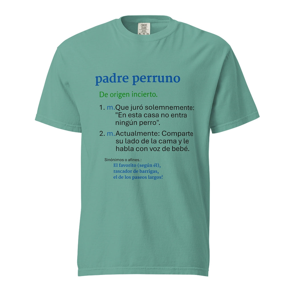 Camiseta verde vintage "Padre Perruno" de algodón grueso AnimalMania.