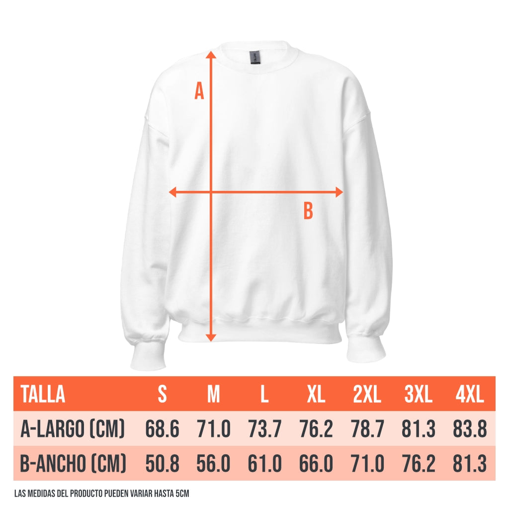 Tabla de medidas en centímetros para la sudadera unisex Padre Perruno (Gildan 18000), desde la talla S hasta la 4XL