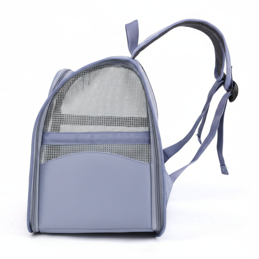 Vista lateral mochila transportadora cómoda para perros y gatos pequeños