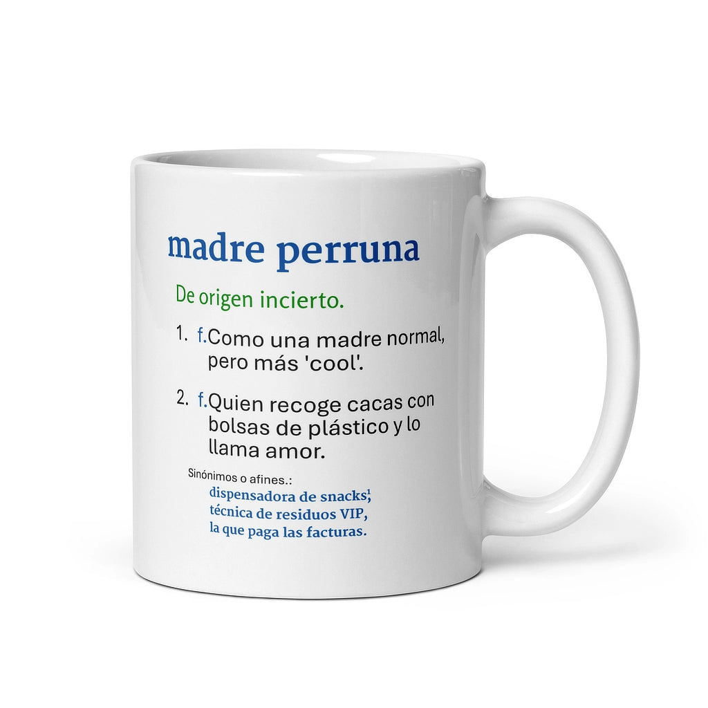 Taza blanca de cerámica con definición de diccionario Madre Perruna